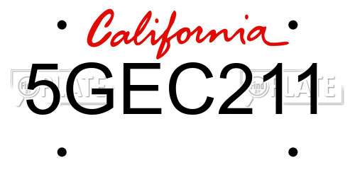 5GEC211 California License Plate