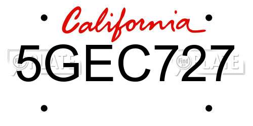 5GEC727 California License Plate