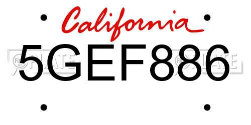 5GEF886 California License Plate