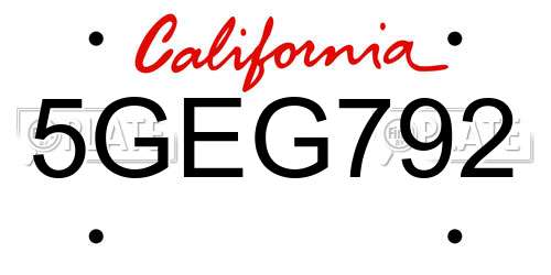 5GEG792 California License Plate