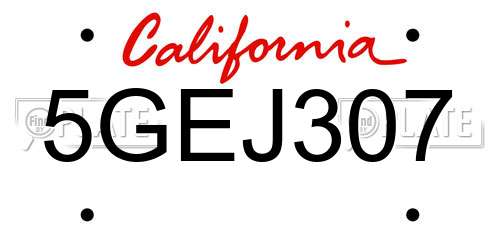 5GEJ307 California License Plate