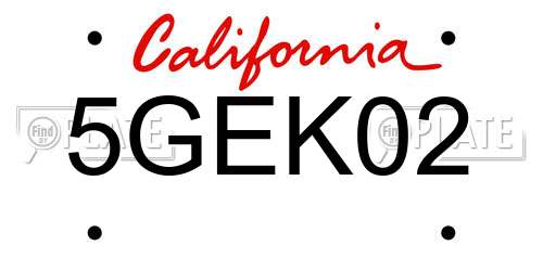 5GEK02 California License Plate