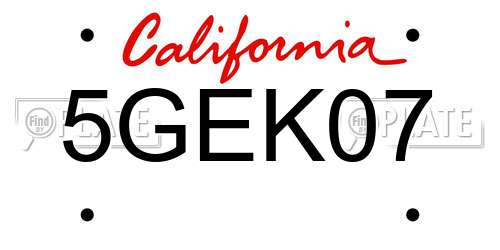 5GEK07 California License Plate