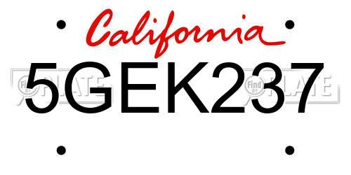 5GEK237 California License Plate