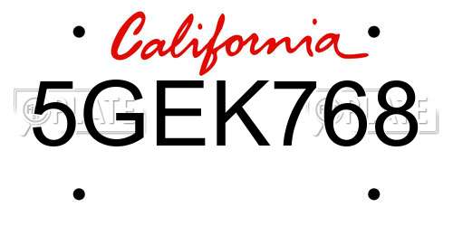 5GEK768 California License Plate