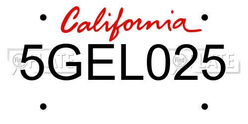 5GEL025 California License Plate