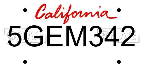 5GEM342 California License Plate
