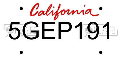 5GEP191 California License Plate