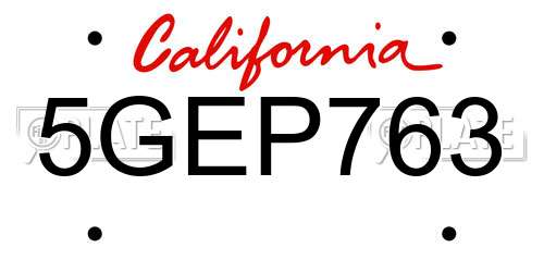 5GEP763 California License Plate
