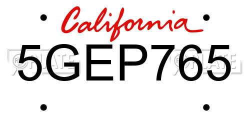 5GEP765 California License Plate
