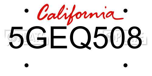 5GEQ508 California License Plate