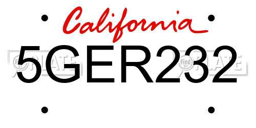 5GER232 California License Plate