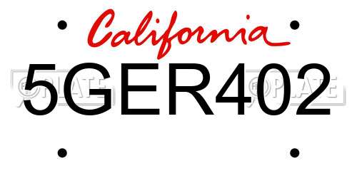 5GER402 California License Plate