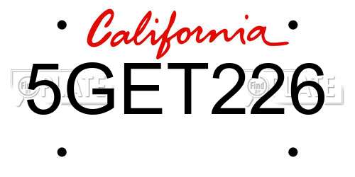 5GET226 California License Plate