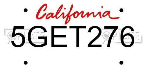 5GET276 California License Plate