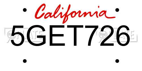 5GET726 California License Plate