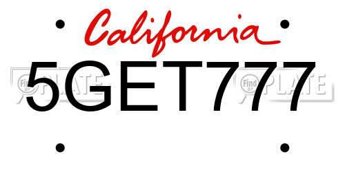 5GET777 California License Plate