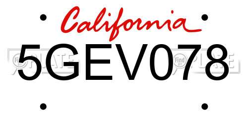 5GEV078 California License Plate