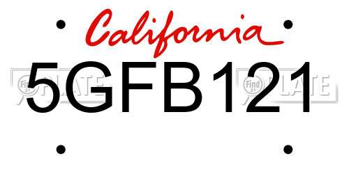 5GFB121 California License Plate