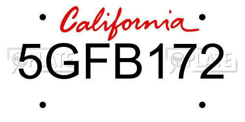 5GFB172 California License Plate