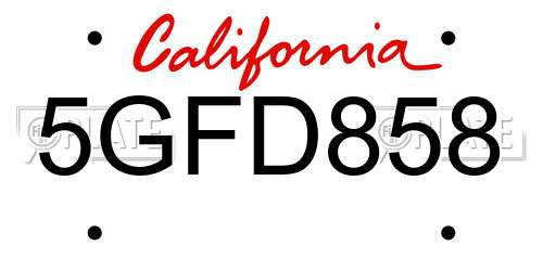 5GFD858 California License Plate