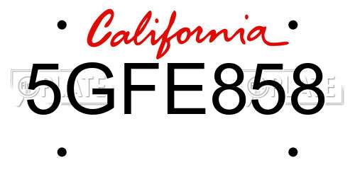 5GFE858 California License Plate