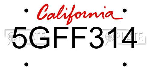 5GFF314 California License Plate