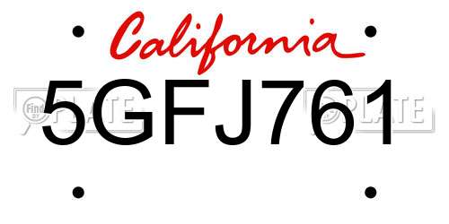 5GFJ761 California License Plate