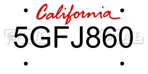 5GFJ860 California License Plate