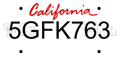 5GFK763 California License Plate