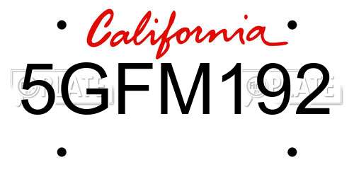5GFM192 California License Plate