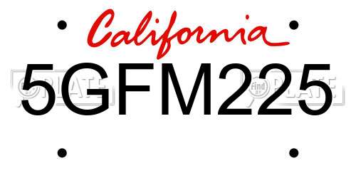 5GFM225 California License Plate