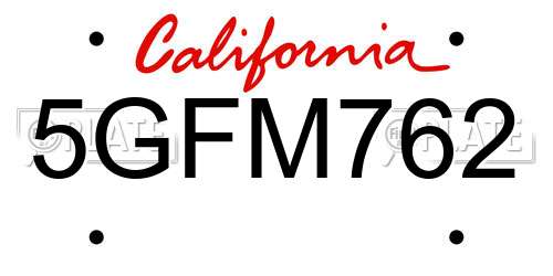 5GFM762 California License Plate
