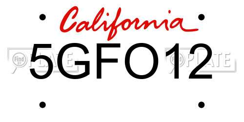5GFO12 California License Plate