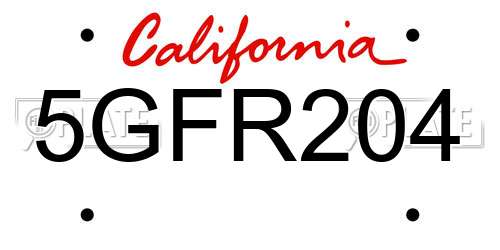 5GFR204 California License Plate
