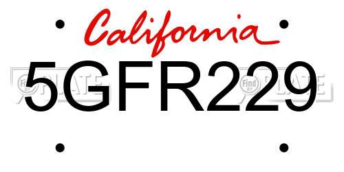 5GFR229 California License Plate