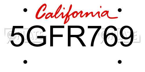 5GFR769 California License Plate