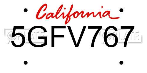 5GFV767 California License Plate
