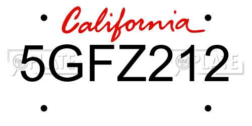 5GFZ212 California License Plate