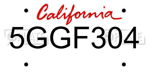 5GGF304 California License Plate
