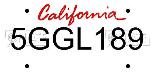5GGL189 California License Plate
