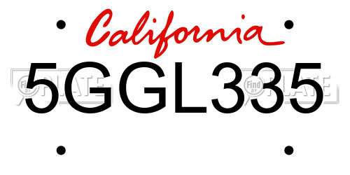 5GGL335 California License Plate