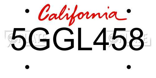 5GGL458 California License Plate