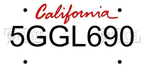 5GGL690 California License Plate