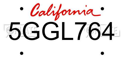 5GGL764 California License Plate