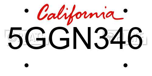 5GGN346 California License Plate