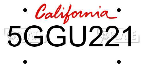 5GGU221 California License Plate