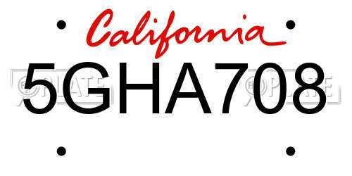 5GHA708 California License Plate