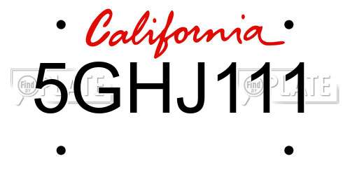 5GHJ111 California License Plate