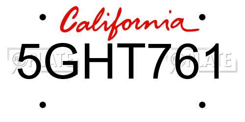 5GHT761 California License Plate